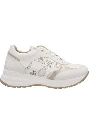 ALVIERO MARTINI 1A CLASSE Femme, Chaussures, Blanc, Taille: 38 EU Baskets Compensées Blanches à Imprimé Géo