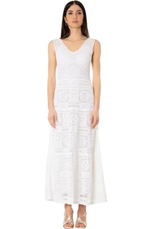D.EXTERIOR Femme, Robes, Blanc, Taille: 38 FR Robe en Dentelle Blanche - Col en V Sans Manches