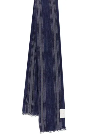 Brunello Cucinelli Homme, Accessoires, Bleu, Taille: ONE Size Écharpe Bleue à Rayures à Franges