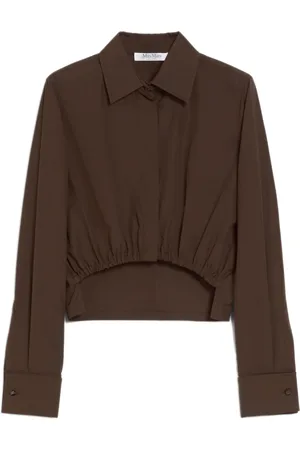 Max Mara Femme, Blouses et Chemises, Brun, Taille: 36 FR Chemise Courte en Popeline de Coton Marron