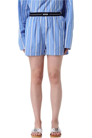 Msgm Femme, Shorts, Bleu, Taille: 38 FR Shorts Taille Haute Plissés en Bleu