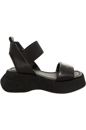 Elena Iachi Femme, Chaussures, Noir, Taille: 38 EU Sandale Compensée en Cuir Noir