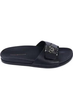 Tommy Hilfiger Femme, Chaussures, Noir, Taille: 42 EU Sandales Noires en Cuir avec Boucle