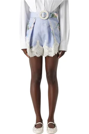 ZIMMERMANN Femme, Shorts, Bleu, Taille: 40 FR Shorts en Lin à Bordure en Dentelle
