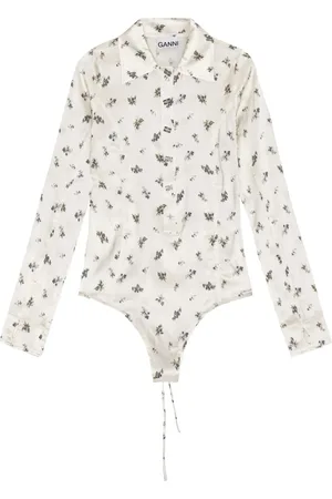 Ganni Femme, Tops, Blanc, Taille: 36 FR Chemise Blanche à Boutons et Papillons