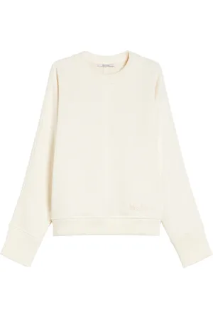 Max Mara Femme, Sweatshirts et sweats à capuche, Blanc, Taille: 36 FR Pull Blanc à Col Rond avec Détail Logo