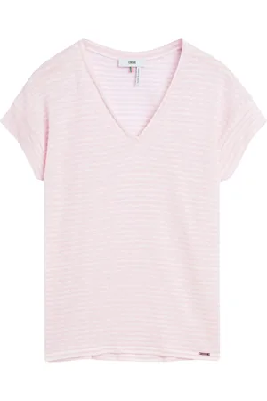 Cinque Femme, Tops, Rose, Taille: 42 FR Chemise en lin à col en V avec manches retroussées