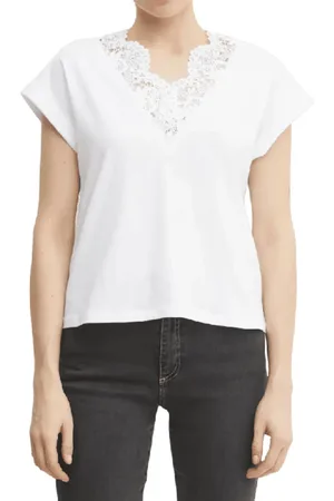 Twin-Set Femme, Tops, Blanc, Taille: 40 FR T-shirt Blanc en Coton avec Détail en Dentelle