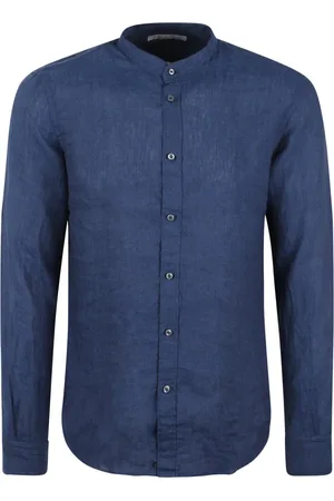 Brian Dales Homme, Chemises, Bleu, Taille: M Chemise en lin à col mandarin