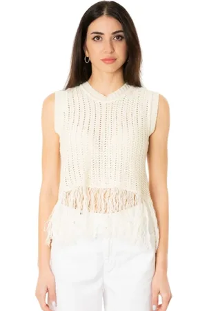 Max Mara Femme, Pulls, Blanc, Taille: 42 FR Débardeur à Franges en Tricot Blanc