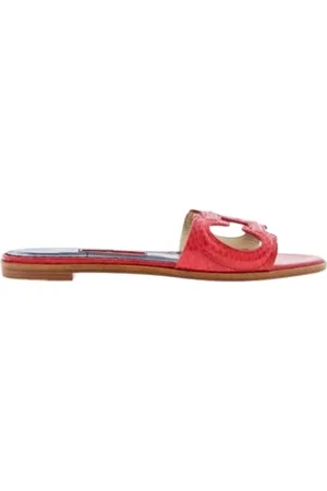 Carolina Herrera Femme, Chaussures, Rouge, Taille: 37 EU Sandales Insignia Initiales Crocodile Rouge