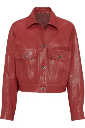 Brunello Cucinelli Femme, Vestes, Rouge, Taille: 36 FR Veste en cuir rouge rubis avec poches à rabat