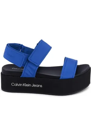 Calvin Klein Femme, Chaussures, Bleu, Taille: 38 EU Sandales Plateforme Bleues Deux Lanières