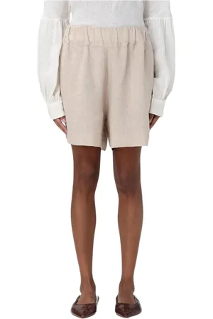 120% Lino Femme, Shorts, , Taille: 42 FR Shorts en Lin Sable à Coupe Décontractée