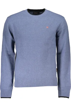 Napapijri Homme, Pulls, Bleu, Taille: 3XL Pull Bleu à Manches Longues avec Broderie