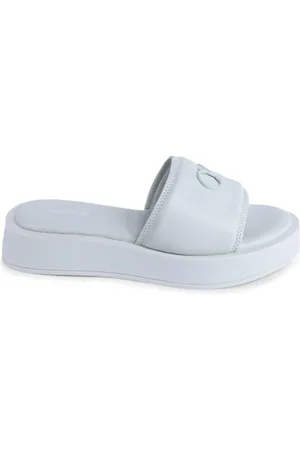 Calvin Klein Femme, Chaussures, Vert, Taille: 38 EU Vert Cuir Casual Slides
