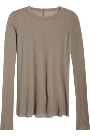 Rick Owens Homme, Tops, Gris, Taille: M T-shirts et Polos en Jersey Rib Dust