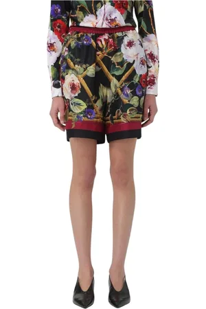 Dolce & Gabbana Femme, Shorts, Noir, Taille: 38 FR Shorts en Soie Florale avec Taille Élastique