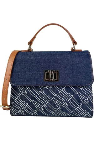 ALVIERO MARTINI 1A CLASSE Femme, Sacs, Bleu, Taille: ONE Size Sac à main en cuir bleu avec impression géographique