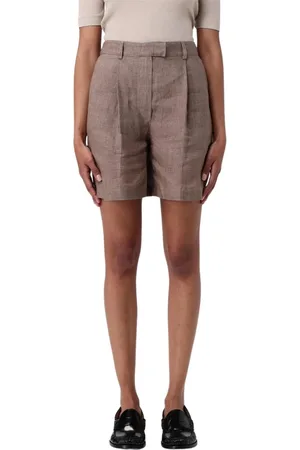 Brunello Cucinelli Femme, Shorts, Brun, Taille: 42 FR Shorts Plissés en Lin Marron