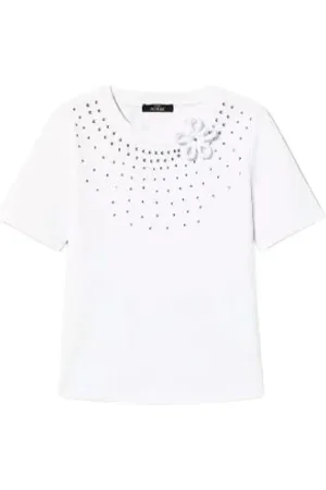 Twin-Set Femme, Tops, Blanc, Taille: 42 FR T-shirt strass avec application florale