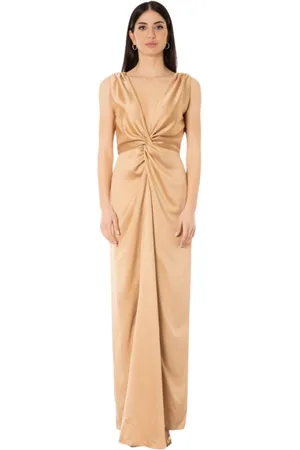 ACTUALEE Femme, Robes, Brun, Taille: 44 FR Robe en satin avec décolleté en V et dos