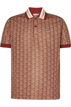Lacoste Homme, Tops, Brun, Taille: 2XL Polo Marron avec Col Rayé
