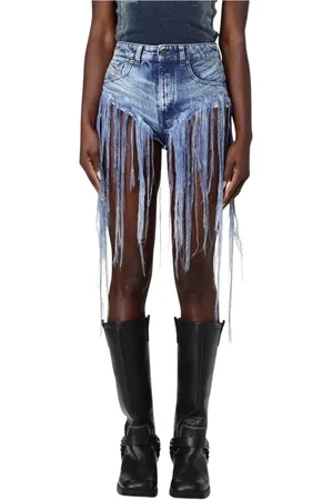 Diesel Femme, Shorts, Bleu, Taille: W26 Shorts en Denim Bleu à Franges