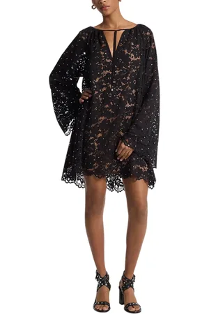 Michael Kors Femme, Robes, Noir, Taille: 36 FR Tunique en Dentelle Florale à Col en V