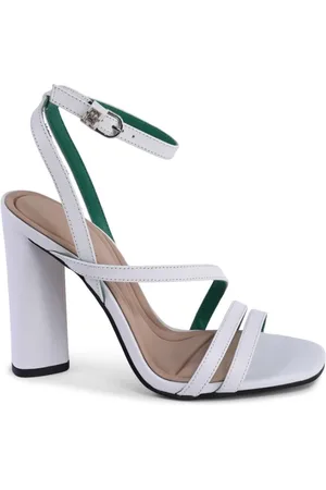 Tommy Hilfiger Femme, Chaussures, Blanc, Taille: 38 EU Sandales à Talon Bloc en Cuir Blanc