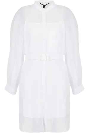 Armani Exchange Femme, Robes, Blanc, Taille: 30 FR Robe Blanche Optique avec Col Montant