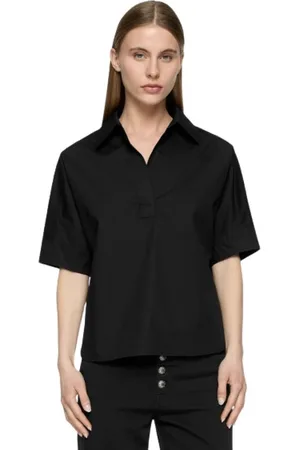 Dondup Femme, Blouses et Chemises, Noir, Taille: 40 FR Chemisier à manches courtes avec col polo en popeline
