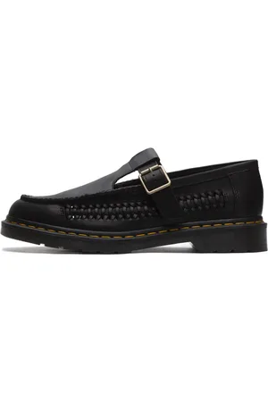 Dr. Martens Homme, Chaussures, Noir, Taille: 43 EU Chaussures T Bar Noires avec Tresse en Cuir