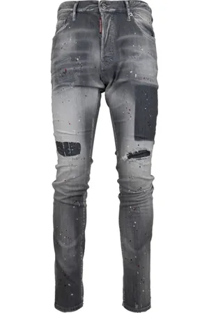 Dsquared2 Homme, Jeans, Gris, Taille: M Jean Homme avec Boutons et Patch en Cuir
