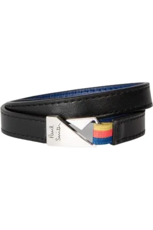 Paul Smith Homme, Accessoires, Noir, Taille: ONE Size Bracelet en cuir noir avec fermoir en métal