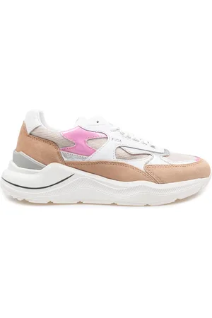 D.A.T.E. Femme, Chaussures, , Taille: 36 EU Baskets de Sport en Cuir et Tissu Couleur Ivoire/Rose