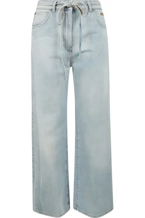 Msgm Femme, Jeans, Bleu, Taille: 36 FR Pantalon Large en Denim avec Ceinture Coordonnée