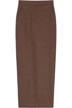 Max Mara Femme, Jupes, Brun, Taille: 36 FR Jupe Marron Effet Denim avec Fente