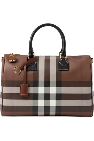 Burberry Femme, Sacs, Brun, Taille: ONE Size Sac de bowling en cuir à motif à carreaux moyen