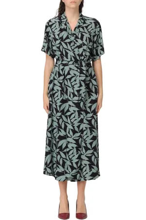 Woolrich Femme, Robes, Vert, Taille: 42 FR Robe Midi Imprimée Feuilles Rouges