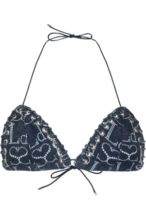 Ludovic De Saint Sernin Femme, Maillots de bain, Bleu, Taille: 38 FR Haut en Denim Bleu Indigo Imprimé Logo