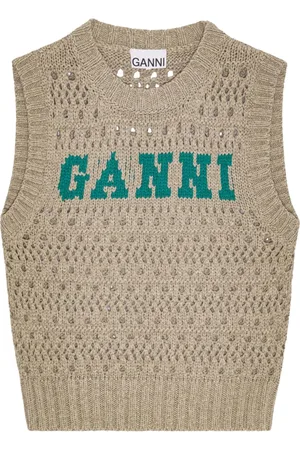 Ganni Femme, Pulls, Vert, Taille: 38 FR Veste verte sans manches avec bordures côtelées