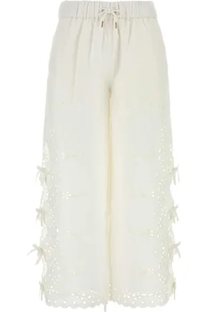 Self-Portrait Femme, Pantalons, Blanc, Taille: 36 FR Pantalon large en mélange de lin blanc