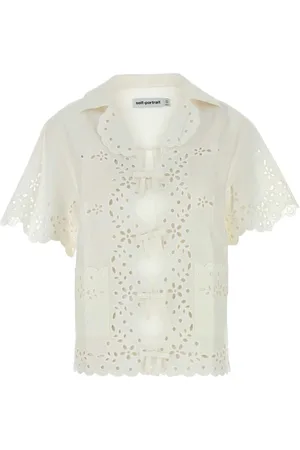 Self-Portrait Femme, Blouses et Chemises, Blanc, Taille: 36 FR Chemise Blanche en Mélange de Lin