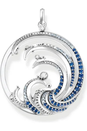 Thomas Sabo Femme, Accessoires, Gris, Taille: ONE Size Pendentif Vague avec Pierres Bleues Couleur Argent, Bleu Pe930-644-1