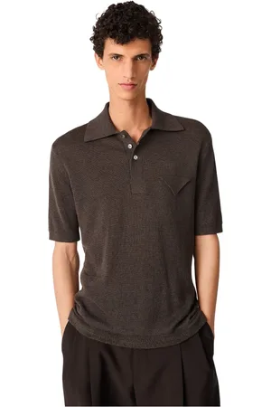 Bottega Veneta Homme, Tops, Brun, Taille: L Polo en lin marron avec poche triangle