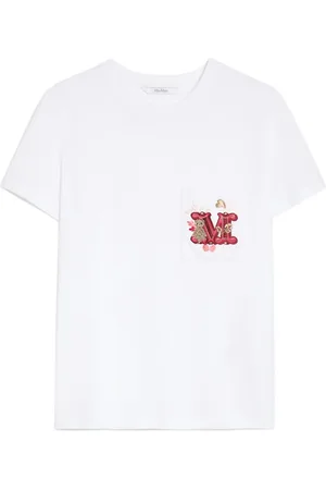 Max Mara Femme, Tops, Blanc, Taille: 40 FR T-shirt Blanc avec Monogramme Brodé
