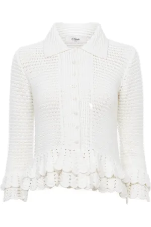 Chloé Femme, Pulls, Blanc, Taille: 38 FR Pull Blanc avec Volants et Boutons en Nacre