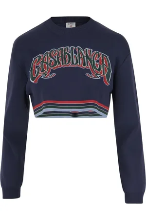 Casablanca Femme, Pulls, Bleu, Taille: 40 FR Pull Bleu avec Typographie Brodée