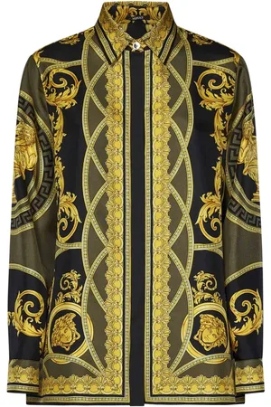 VERSACE Femme, Blouses et Chemises, Multicolore, Taille: 38 FR Chemise en Soie Noire à Imprimé Baroque